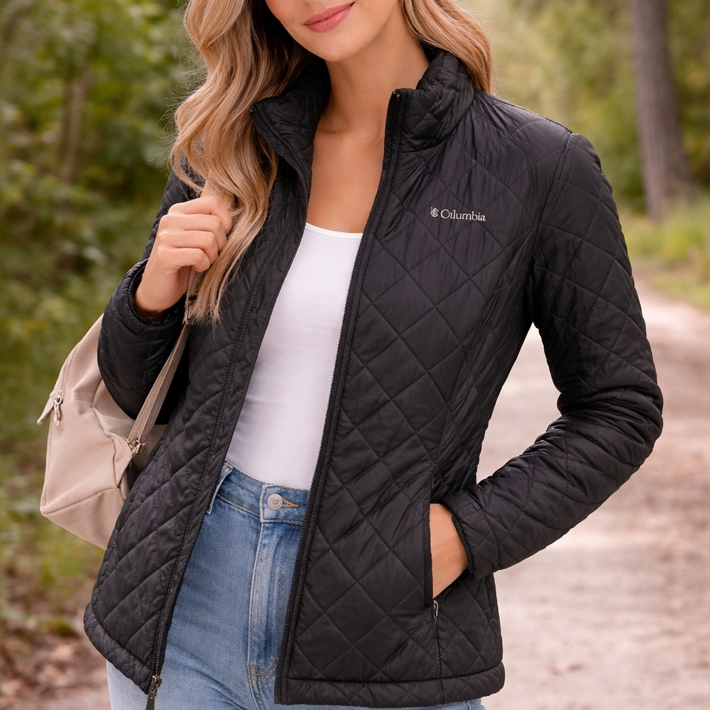 Columbia Omni-Heat Black Quilted Jacket Women’s Small Lightweight Zip Up
